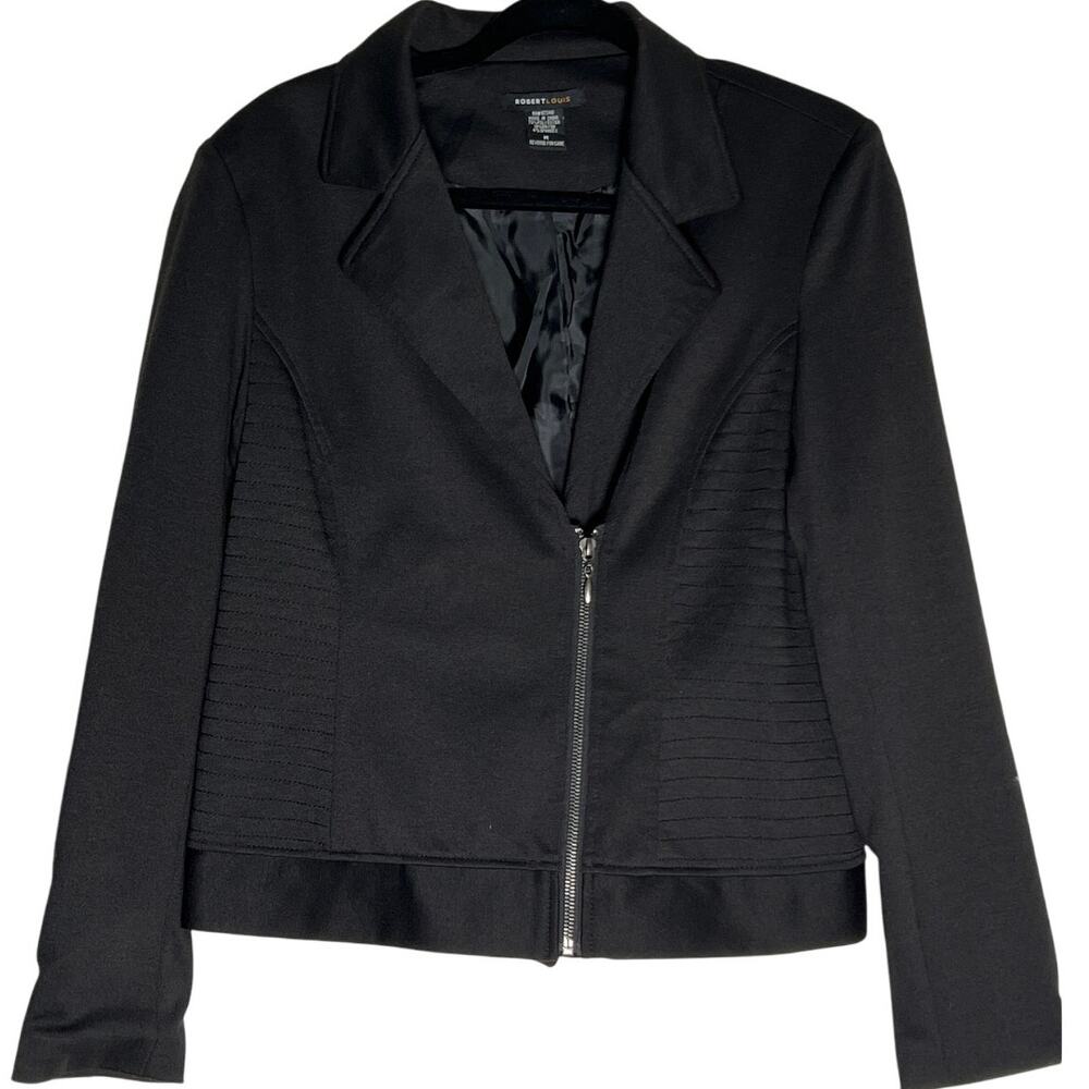 Robert Louis Long Sleeve Full Zip Notch Lapel Moto Jacket Women's Size M Black